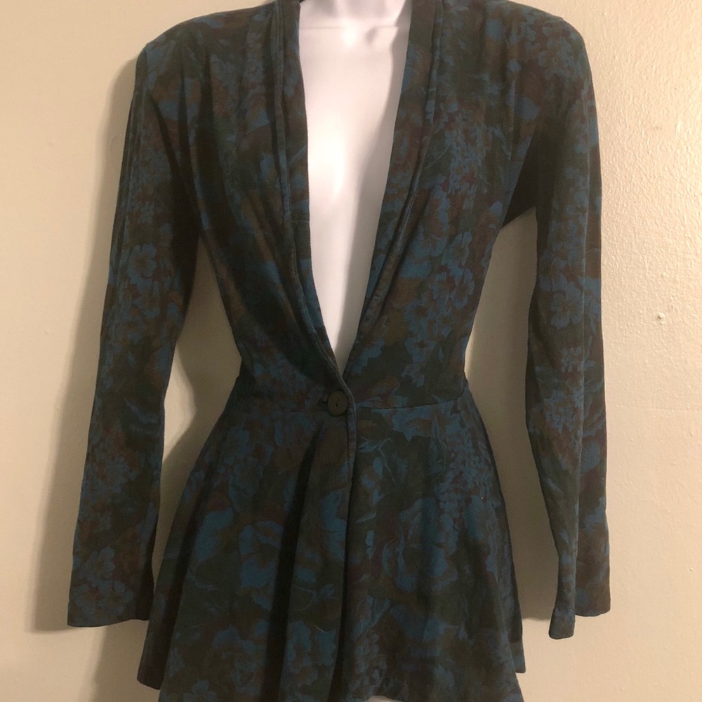 Vintage Floral Cotton Peplum Single Button Blazer